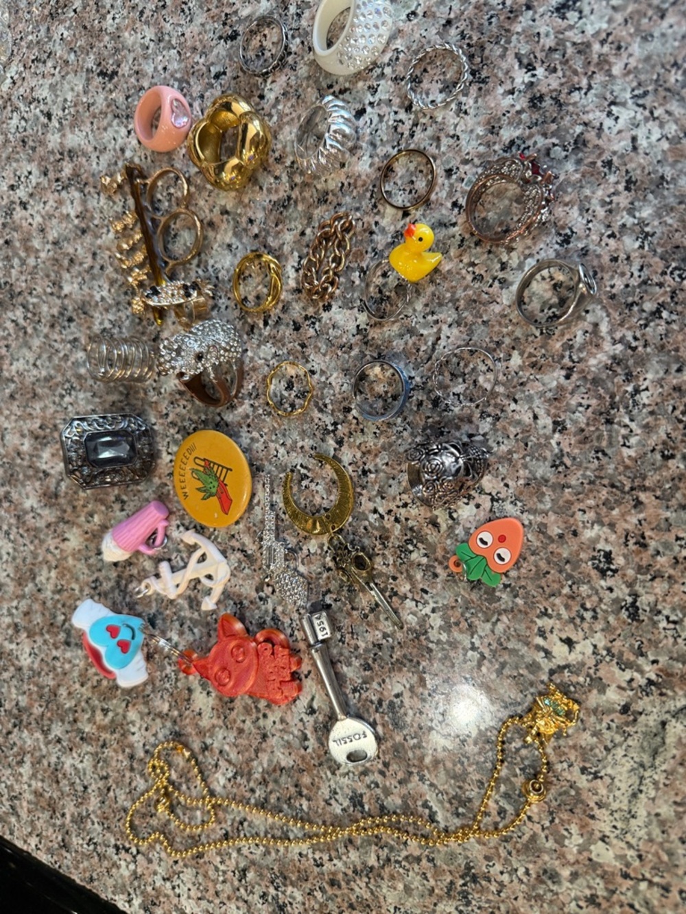 Mixed Jewelry Lot with Colorful Charms and Rings